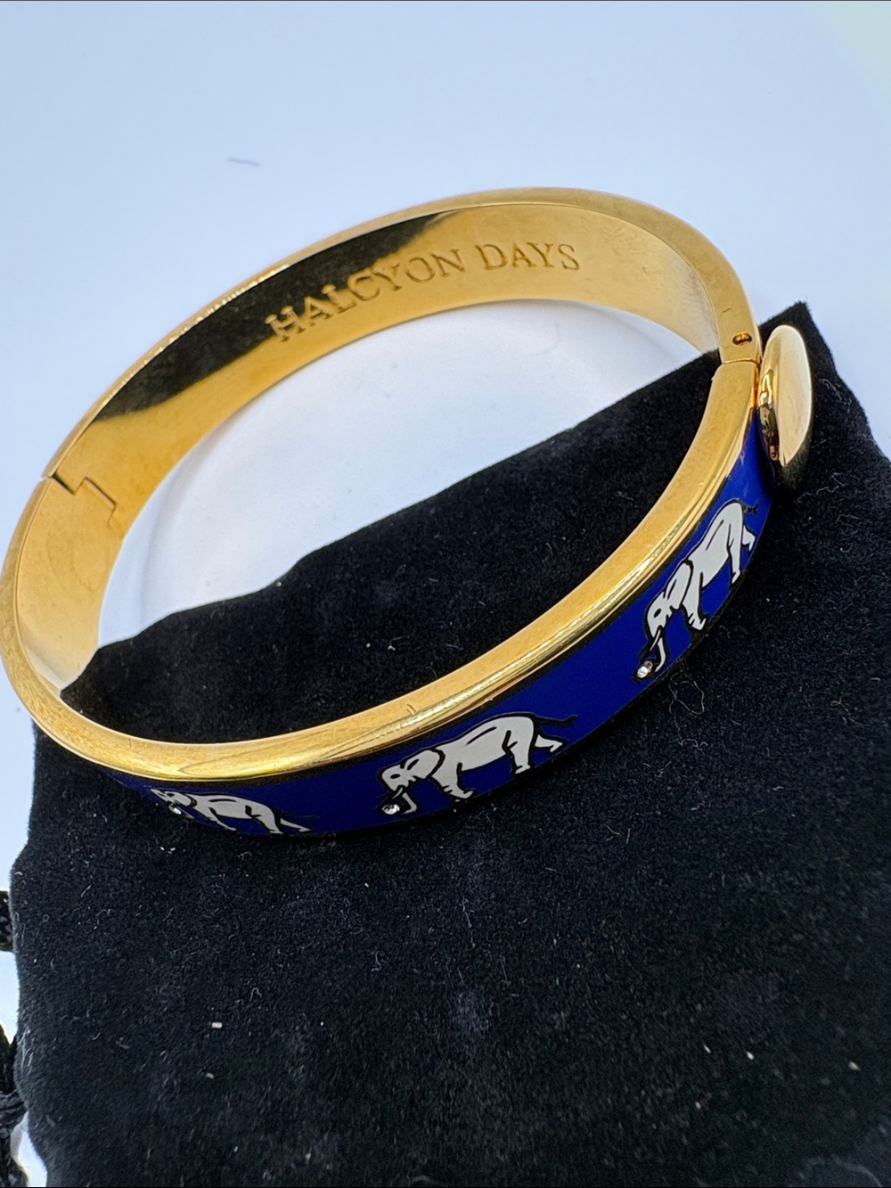 Halcyon Days 18k Gold Plated & Cobalt Blue Elephant Enamel Bangle